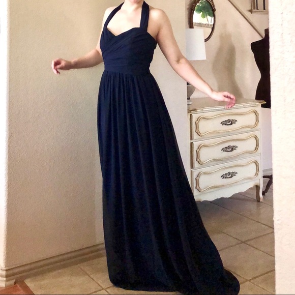 Monique Lhuillier Bridesmaids Dresses & Skirts - Monique Lhuillier Bridesmaid Navy Blue Maxi Dress Sleeveless Chiffon Size 10